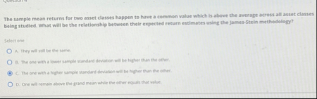 The sample mean returns for two asset classes