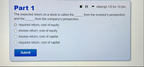 Part 1 Attempt 1 5 for 1 0 pts . The expected