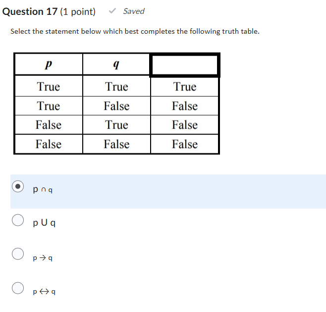 ans Question 17 (1 point) Saved Select the