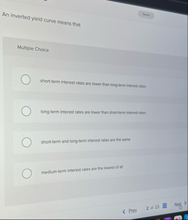 An inverted yield curve means that Sinets