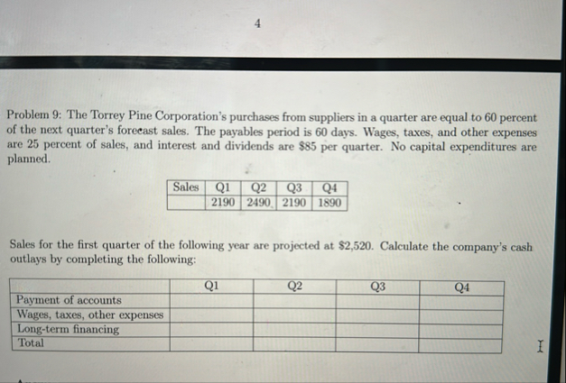 4 Problem 9 : The Torrey Pine Corporation's