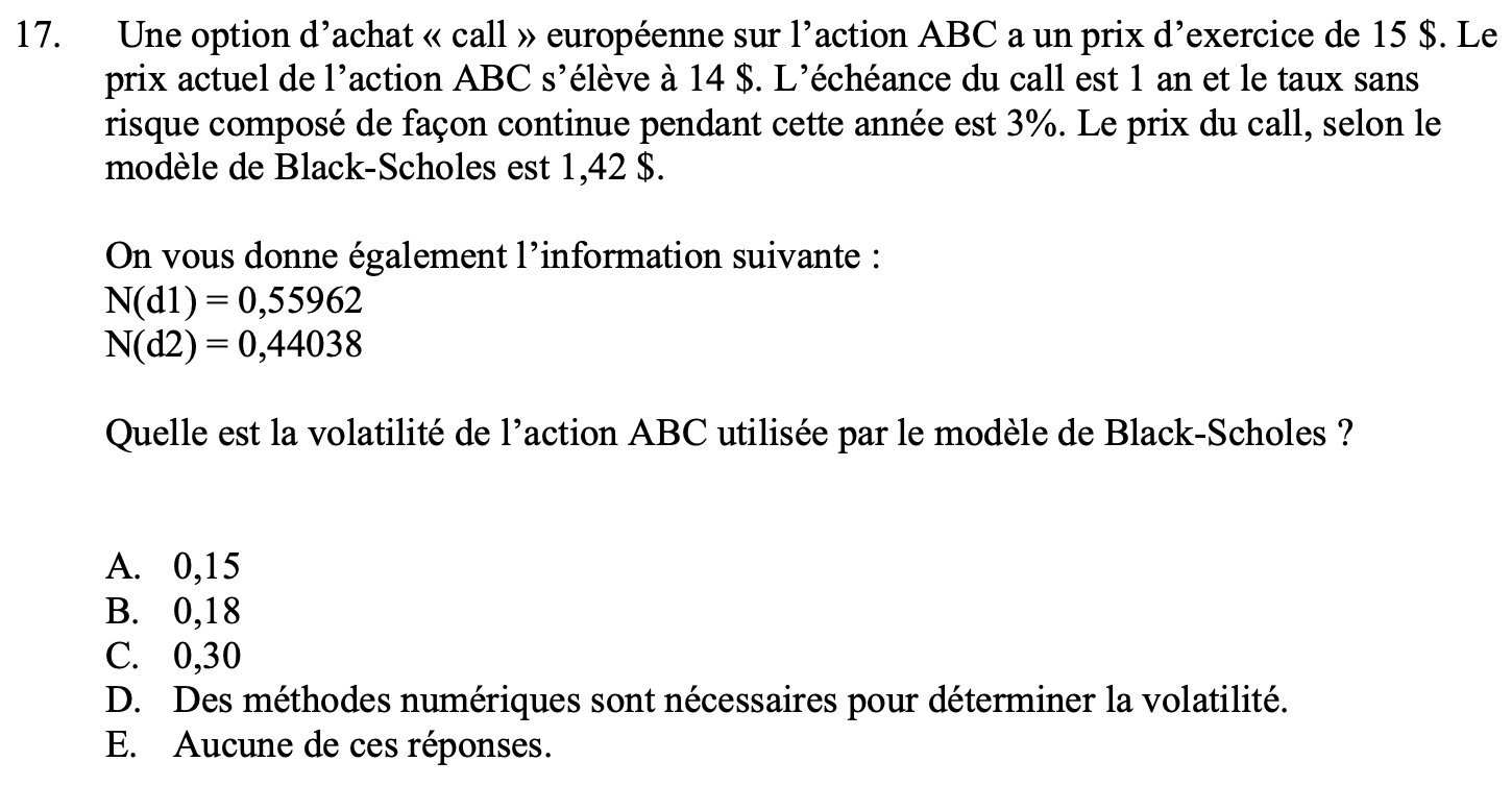 17. Une option d'achat < call > europeenne