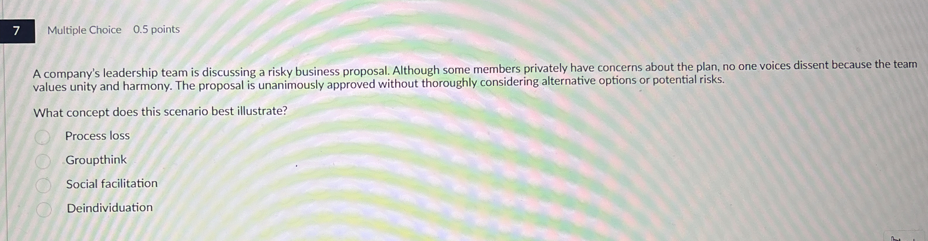 7 Multiple Choice 0 . 5 points A company's