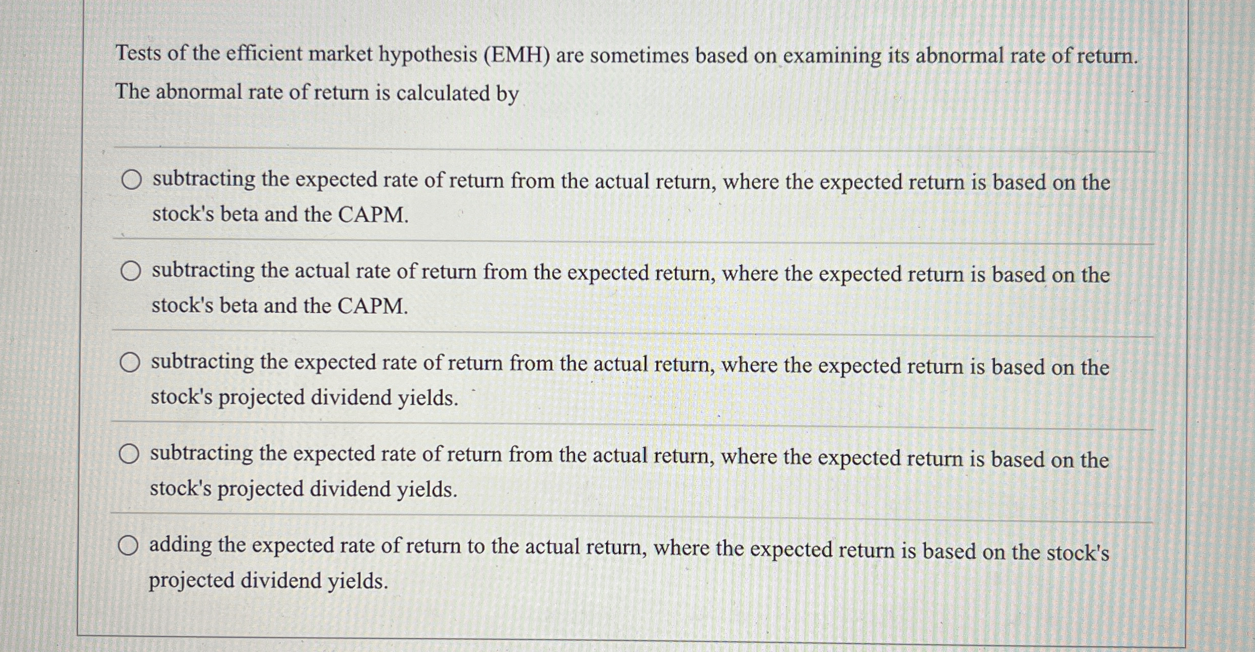 Tests of the efficient market hypothesis ( EMH )