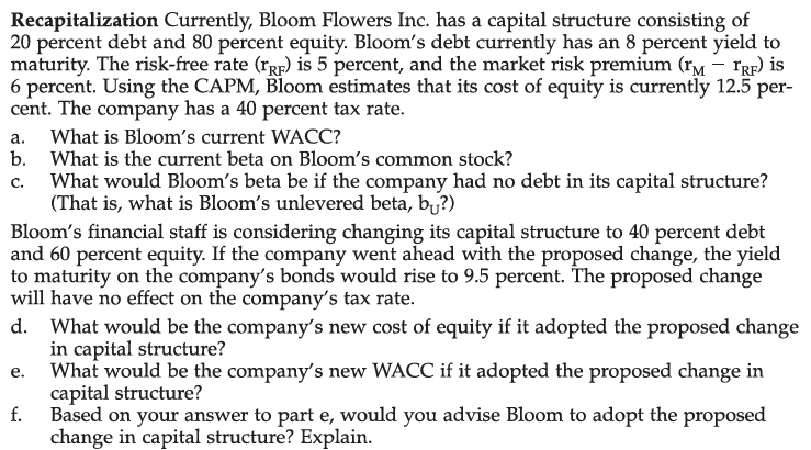 Recapitalization Currently, Bloom Flowers Inc.