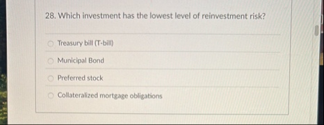 Which investment has the lowest level of