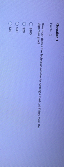 Question 1 Points: 1 How much does a Tire