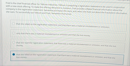 Fred is the chief financial officer for Tellcom