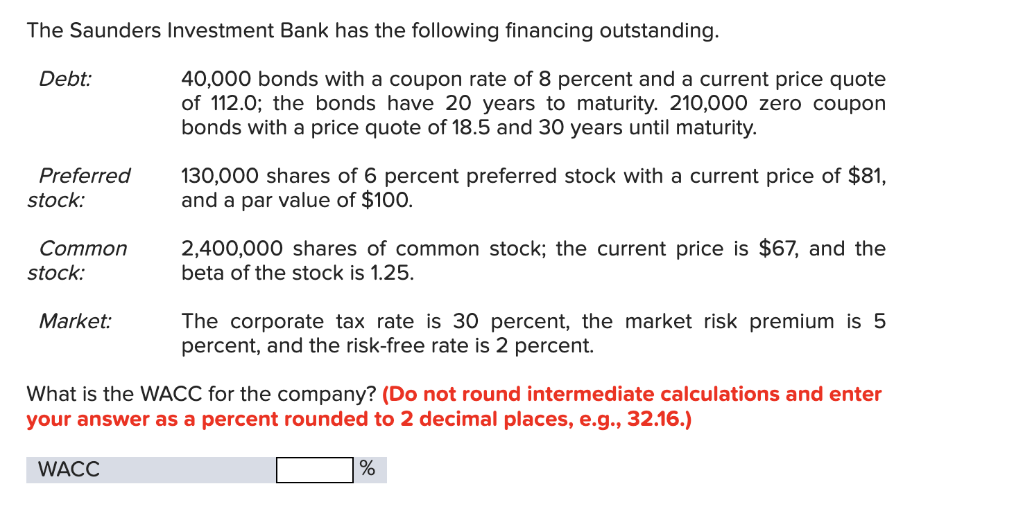 The Saunders Investment Bank has the following