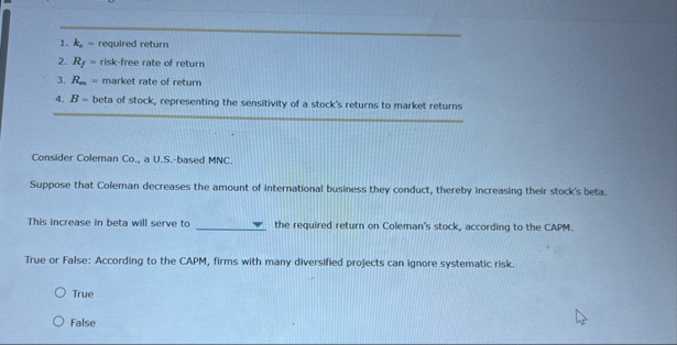k e = required return R f = risk - free rate of