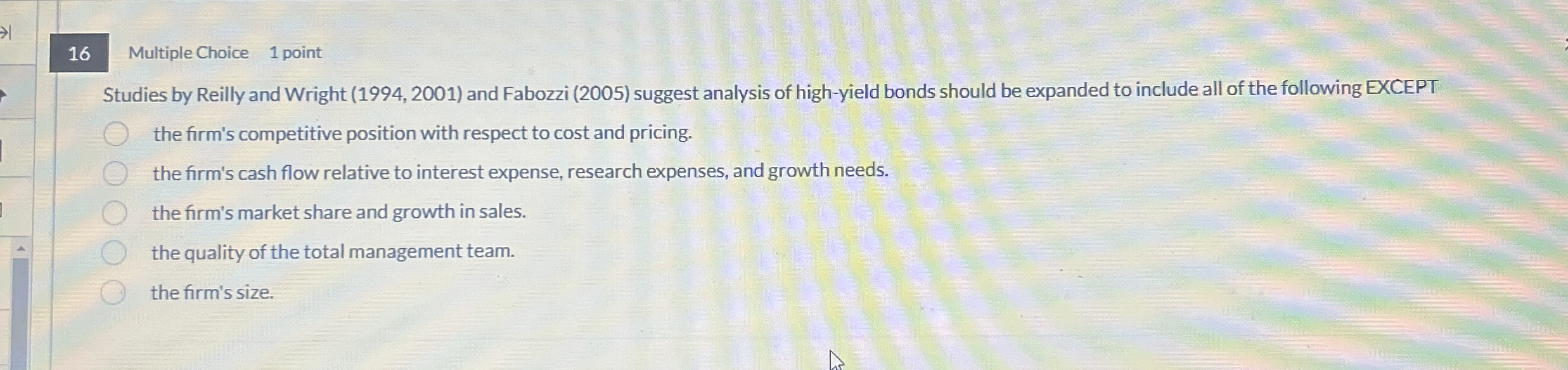 Multiple Choice 1 point Studies by Reilly and