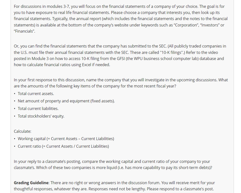 For discussions in modules 3-7, you will focus on