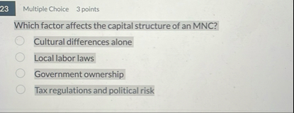 Multiple Choice 3 points Which factor affects the