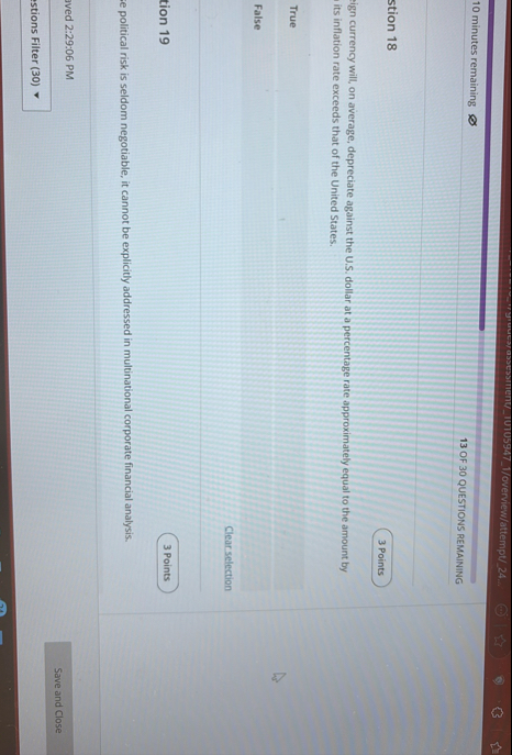 1 0 minutes remaining 1 3 OF 3 0 QUESTIONS