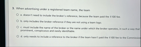 When advertising under a registered team name,