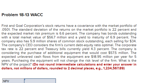 Problem 1 8 - 1 3 WACC First and Goal Corporation