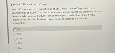 Question 2 ( Mandatory ) ( 1 0 points ) Alpha