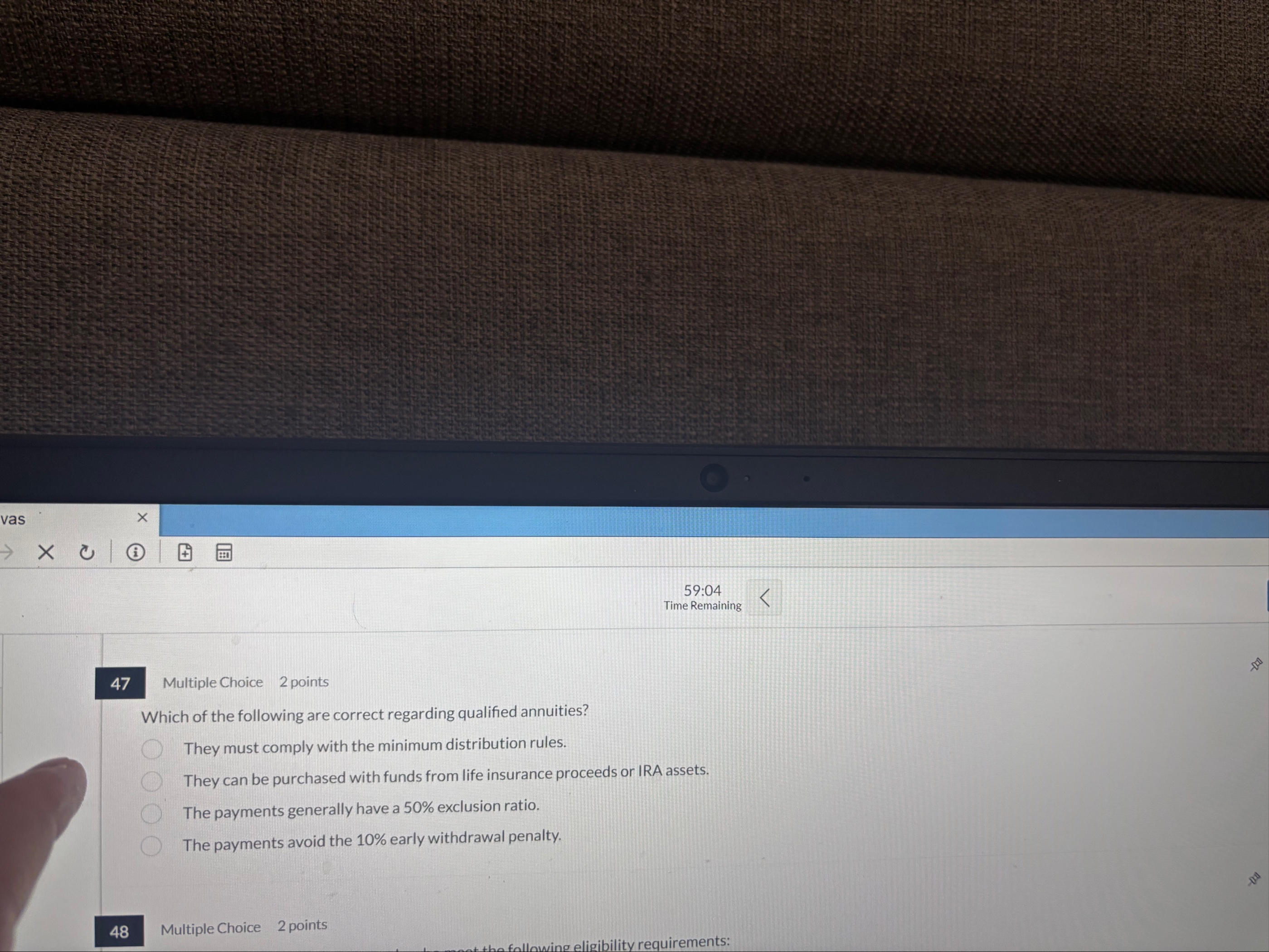 vas 5 9 : 0 4 Time Remaining 4 7 Multiple Choice