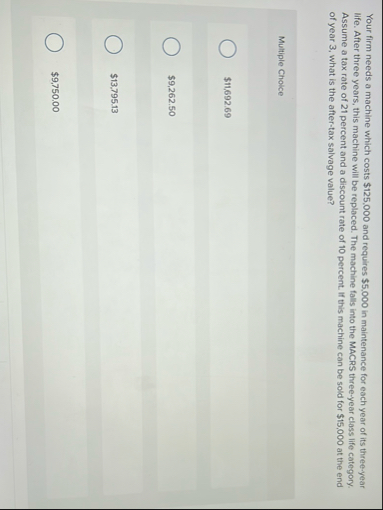 Your firm needs a machine which costs $ 1 2 5 . 0