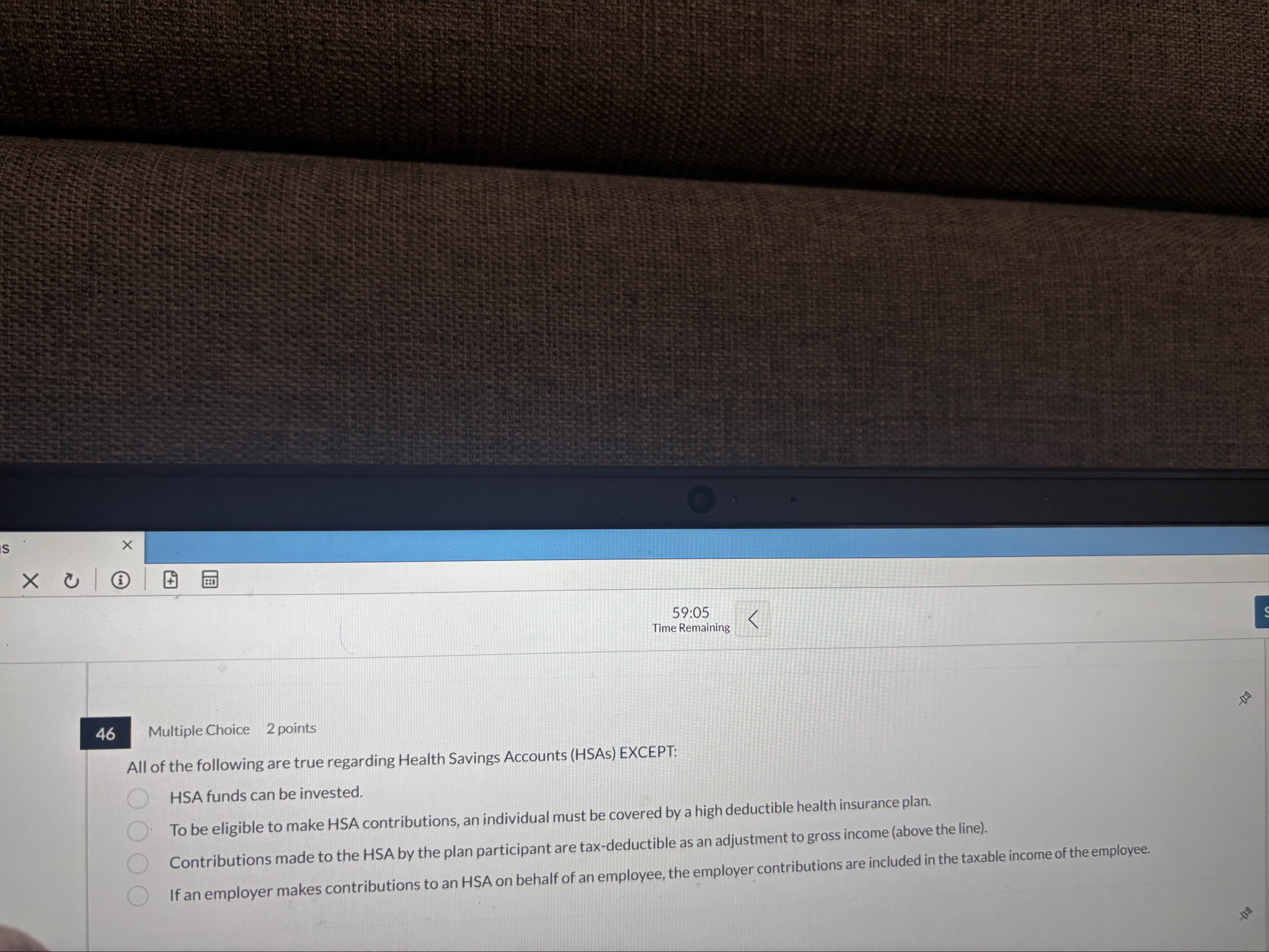 S 5 9 : 0 5 Time Remaining 4 6 Multiple Choice 2