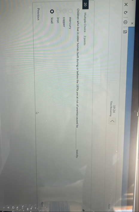 1 9 : 2 4 Time Remaining Next 2 0 Multiple Choice