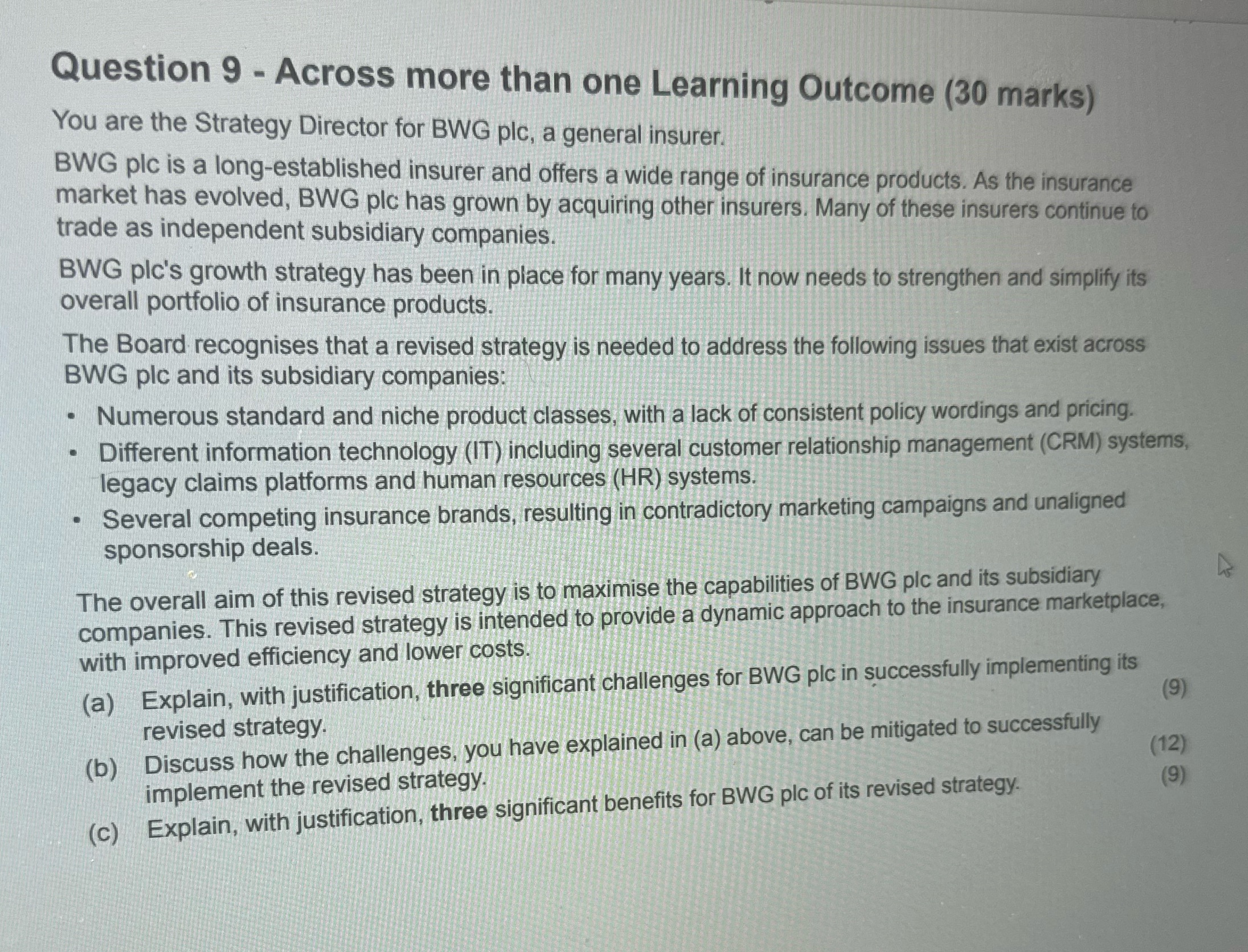 Question 9 - Across more than one Learning