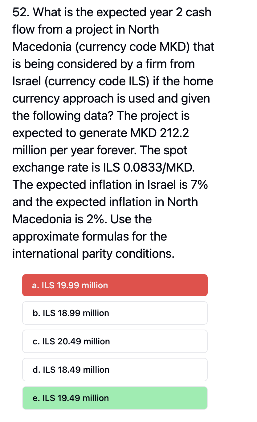 5 2 . What is the expected year 2 cash flow from