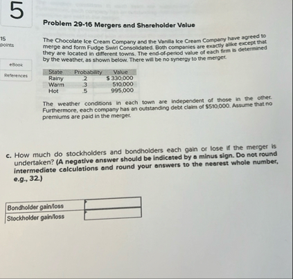 5 Problem 2 9 - 1 6 Mergers and Shareholder Value
