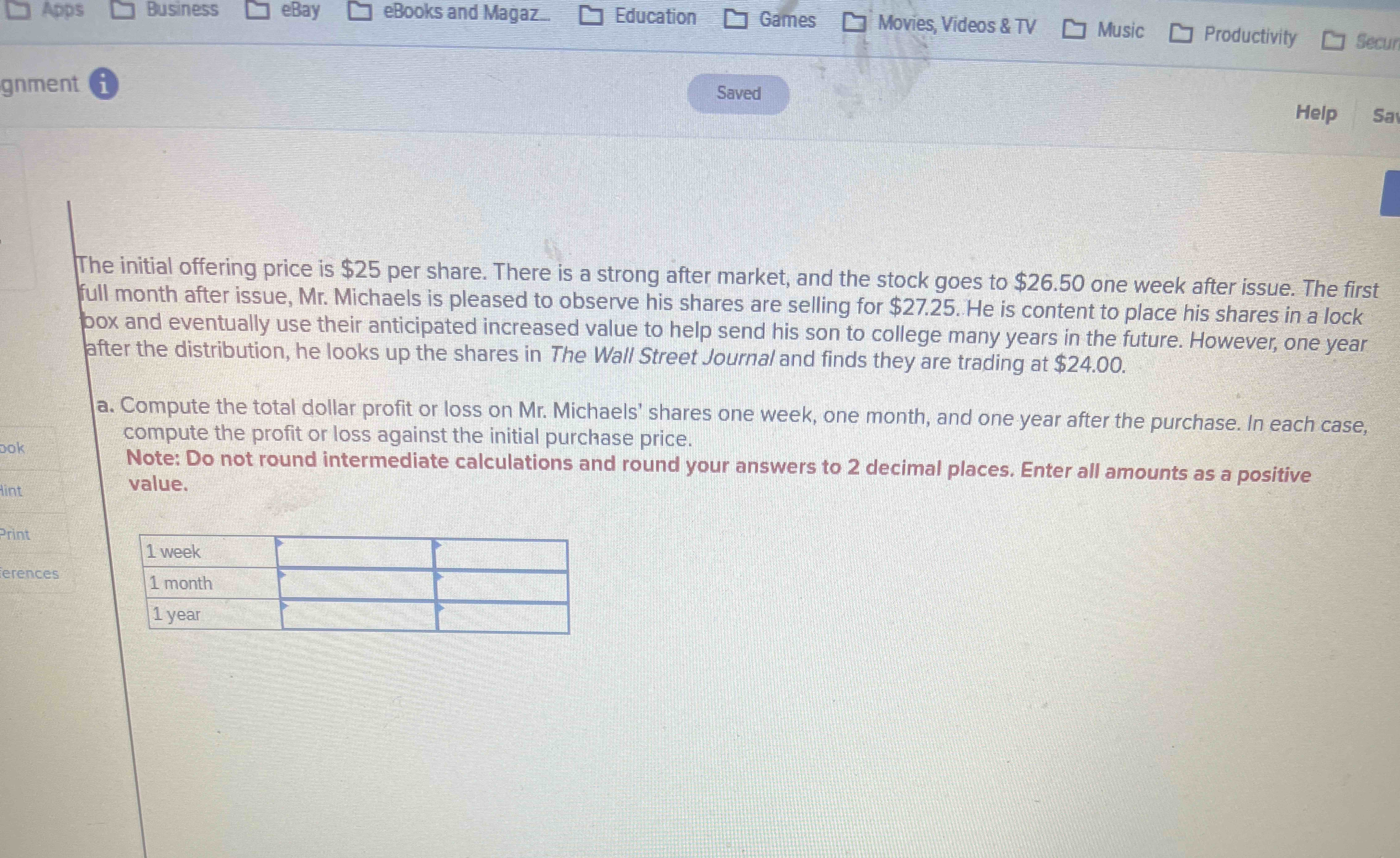 Also compute the percentage gain or loss from the