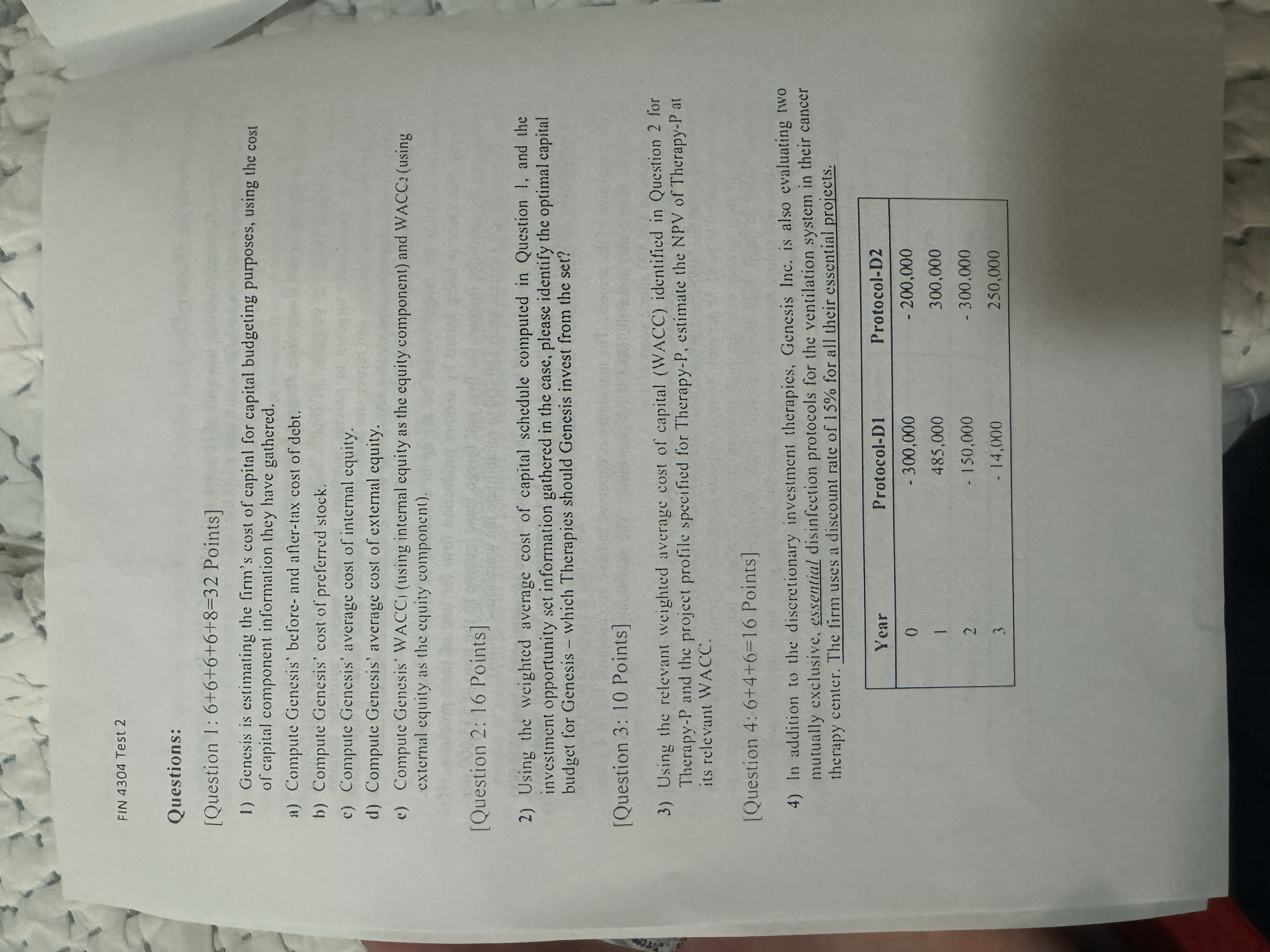 \f\f\fFIN 4304 Test 2 a) Using the NPV evaluation