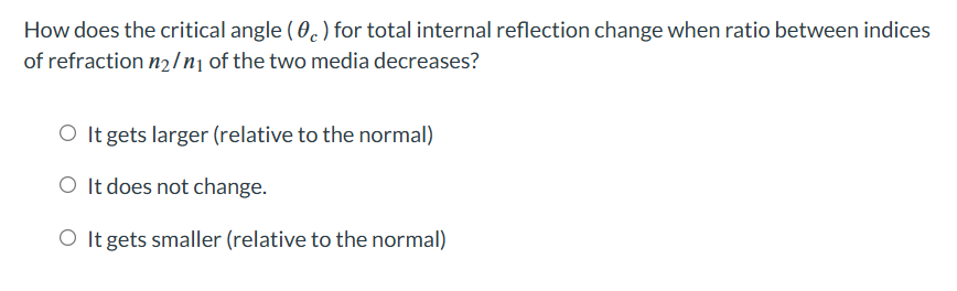 ans How does the critical angle ( 0.) for total
