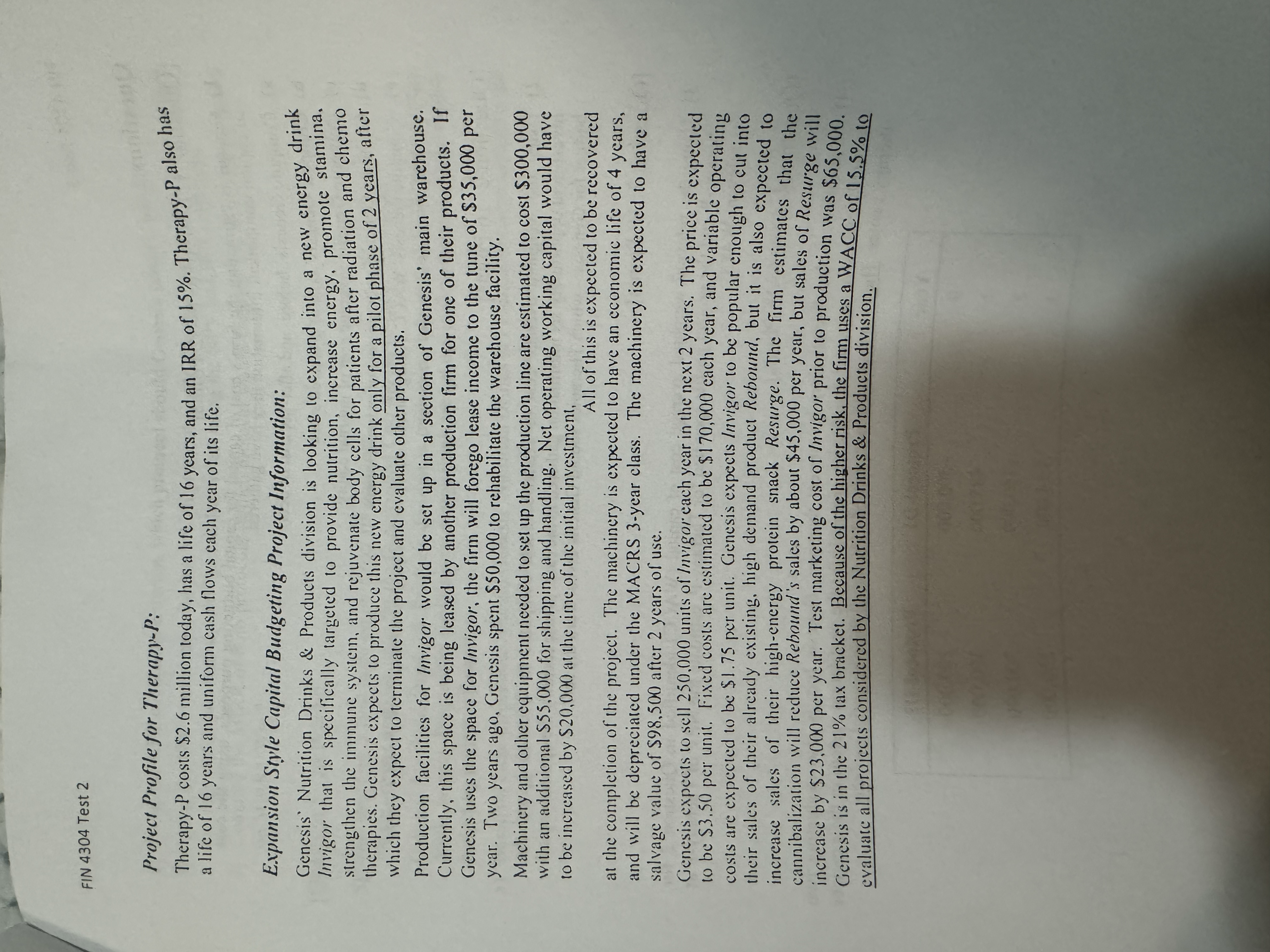 \f\f\fFIN 4304 Test 2 a) Using the NPV evaluation