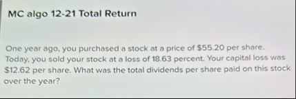 MC algo 1 2 - 2 1 Total Return One year ago, you