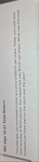 MC algo 1 2 - 2 1 Total Return One year ago, you