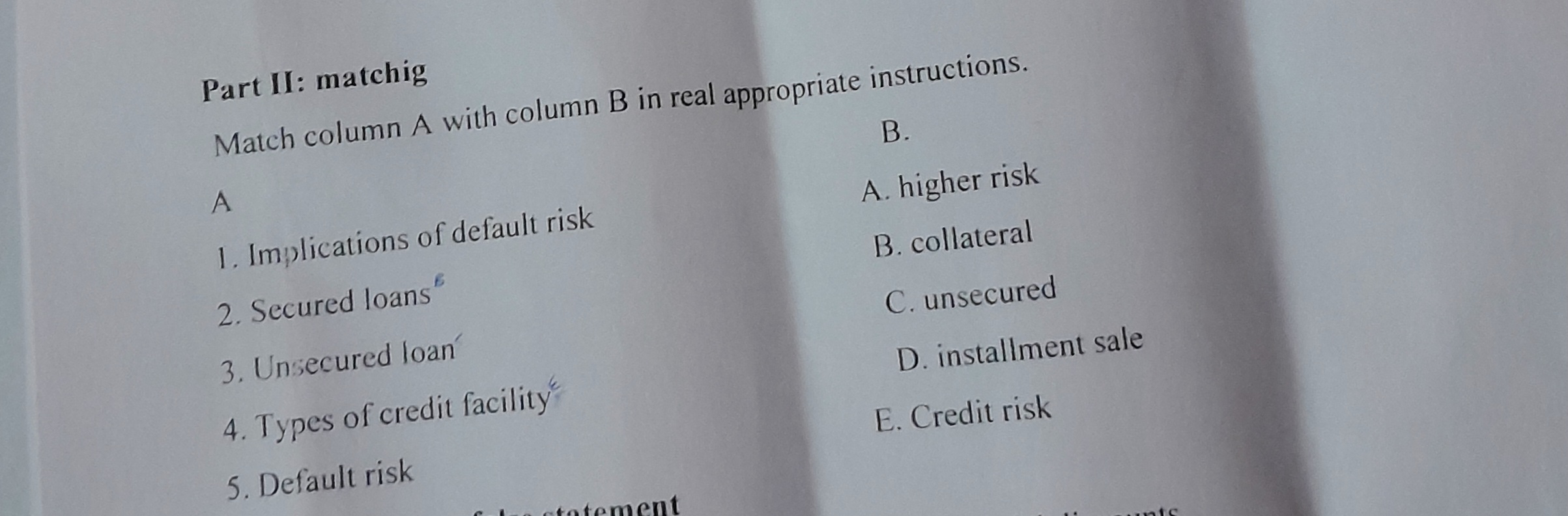 Part II: matchig Match column A with column B in