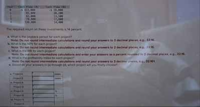 \ table [ [ Year , Cont flow [ A ] , Cash Flow (