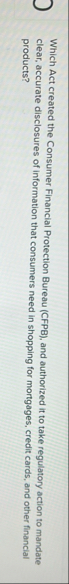 Which Act created the Consumer Financial