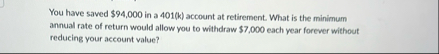 You have saved $ 9 4 , 0 0 0 in a 4 0 1 ( k )