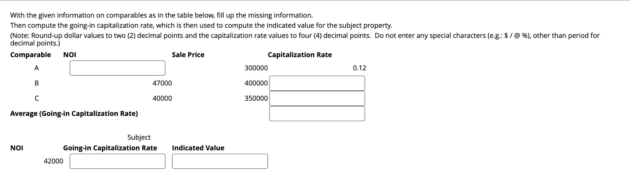 With the given information on comparables as in