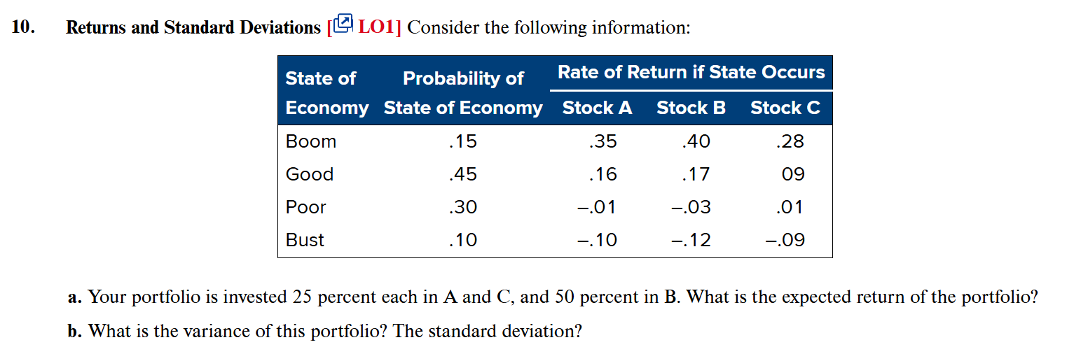 1 0 . Returns and Standard Deviations [ \ ( \