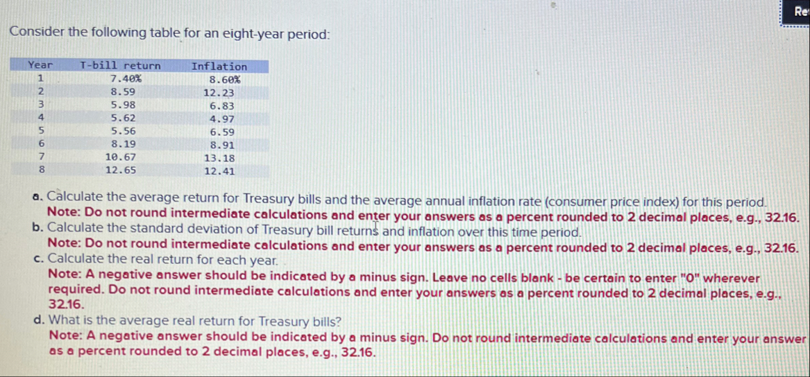 Consider the following table for an eight - year