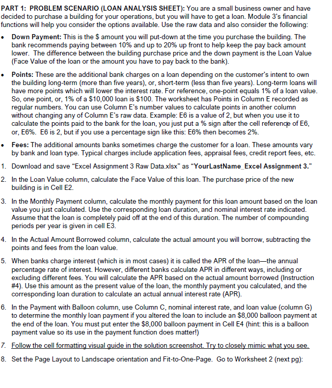 PART 1 : PROBLEM SCENARIO ( LOAN ANALYSIS SHEET )