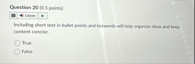 Question 2 0 ( 0 . 5 points ) Including short
