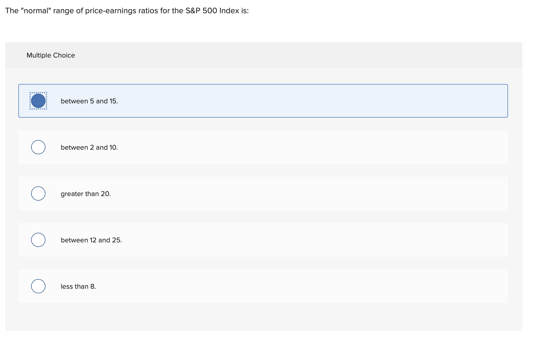 The "normal" range of price - earnings ratios for