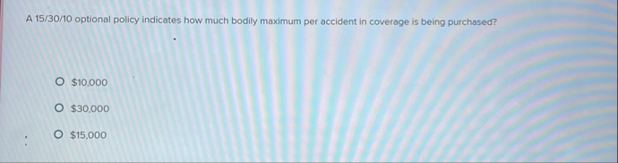 A 1 5 / 3 0 / 1 0 optional policy indicates how