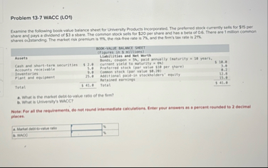 Problem 1 3 - 7 WACC ( LOD ) shere and poy a