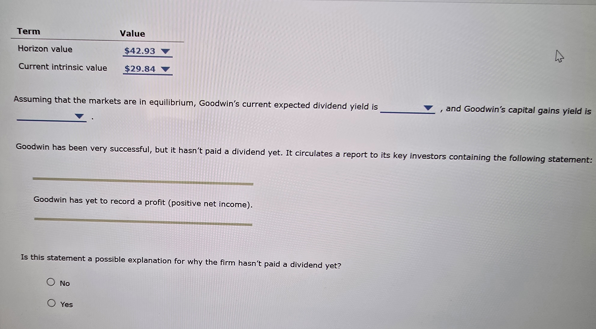 \ table [ [ Term , Value ] , [ Horizon value,$ 4