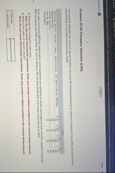 Problem 1 3 - 2 5 Company Valuation ( LO 5 ) Help