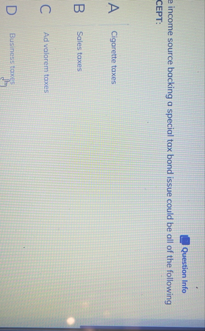 Question Info e income source backing a special