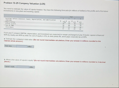 Problem 1 3 - 2 5 Company Voluation ( LO 5 ) Kou